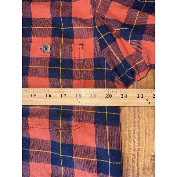 Duluth Trading Flannel Long Sleeve Shirt M Mens Buffalo Plaid Orange Trim Fit - Picture 3 of 4